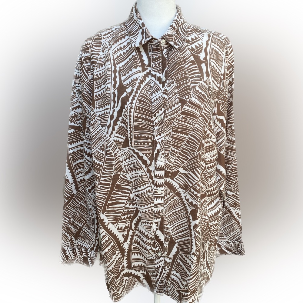 J McLaughlin Linen Oxford Blouse - Brown - Size: L